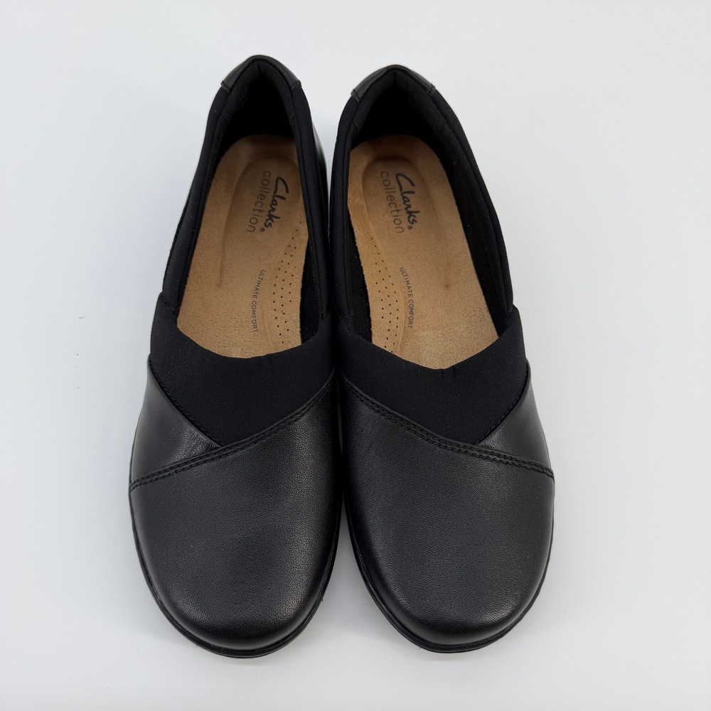 Clarks Cora Charm Black Leather Slip On Loafers Womens 8.5W 261741865060